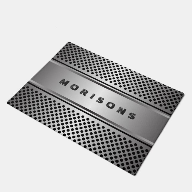 Paillasson Design géométrique gris argent métallique (Incliné)