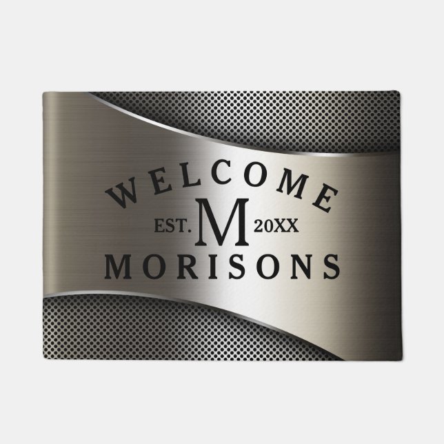 Paillasson Design moderne géométrique gris argent métallique (Devant)