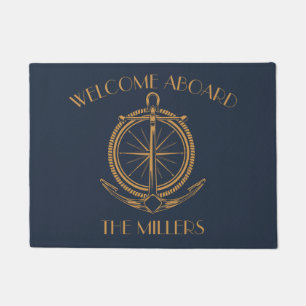 Paillasson Design nautique avec boussole et ancre en or