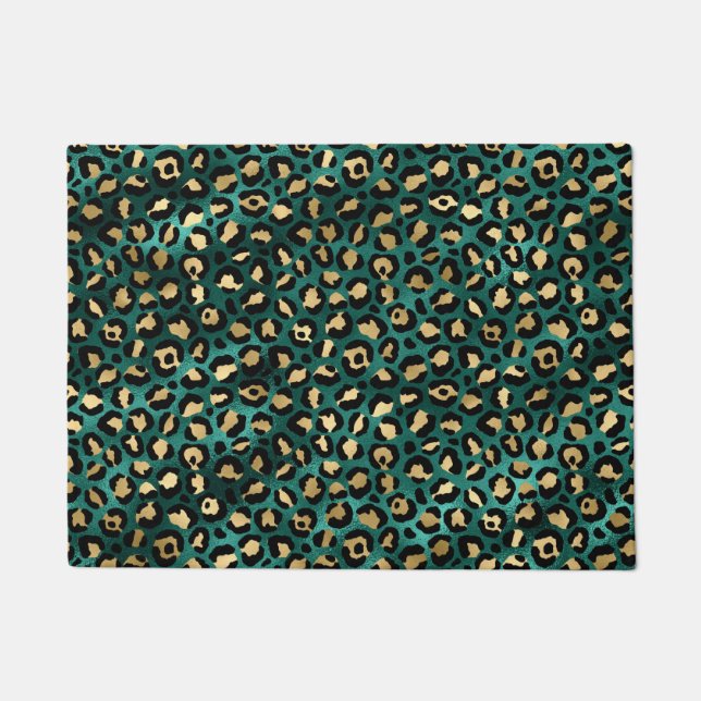 Paillasson Design turquoise et Gold Leopard Series 3 (Devant)
