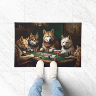 Paillasson Dessins d'Akita jouant au poker