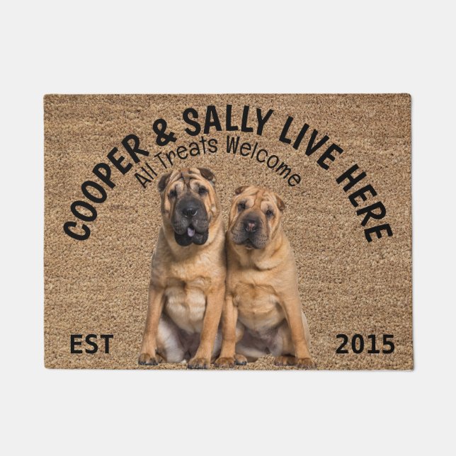 Paillasson Deux Amoureux des chiens personnalisé Shar Pei (Devant)