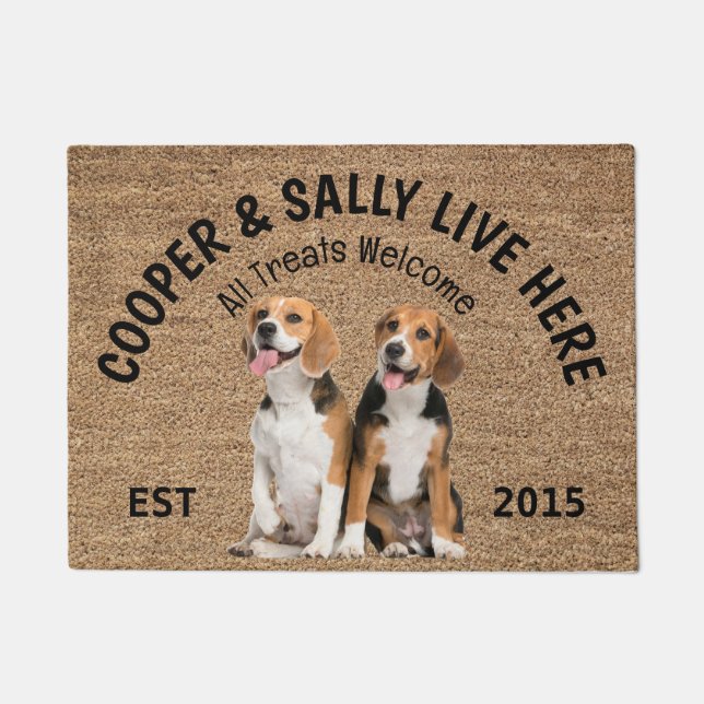 Paillasson Deux Beagles Amoureux des chiens personnalisé mat (Devant)