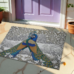Paillasson Deux Peacocks Embrassent Art Nuovo Floral Winter /