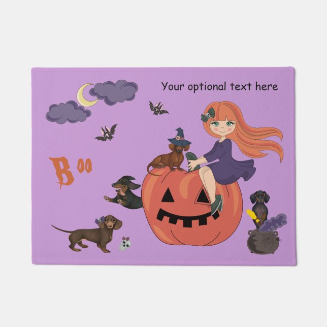 Paillasson d'Halloween Dachshund customisé (Devant)