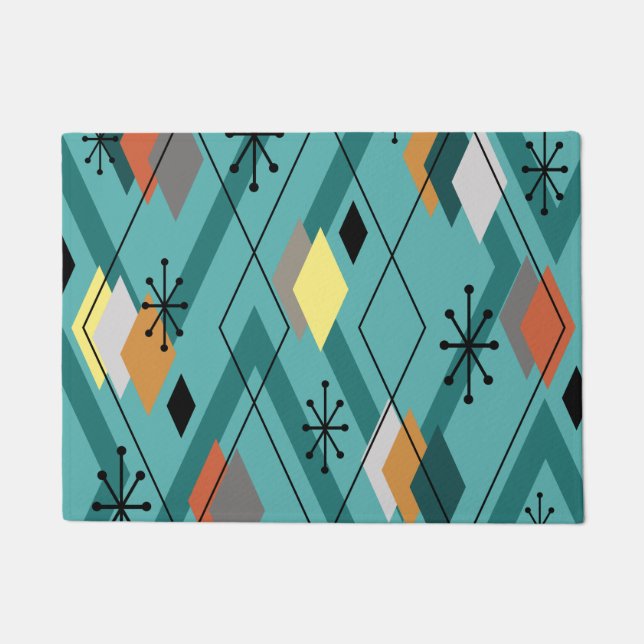 Paillasson Diamants modernes du milieu du siècle Turquoise (Devant)