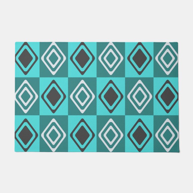 Paillasson Diamants modernes du milieu du siècle Turquoise (Devant)