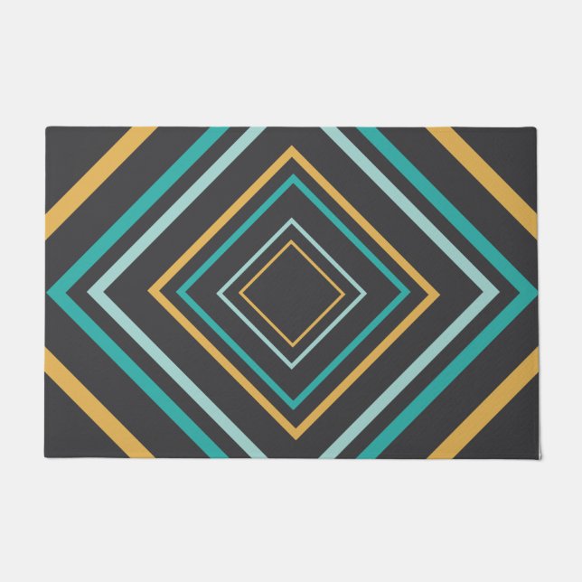 Paillasson Diamants modernes du milieu du siècle Turquoise et (Devant)