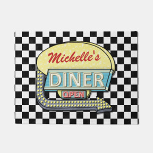 Paillasson Diner Signe noir Retro les années 50 À damiers