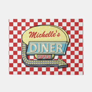 Paillasson Diner Signe rouge Retro les années 50 À damiers