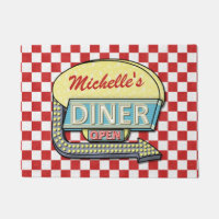 Diner Signe rouge Retro les années 50 À damiers| N
