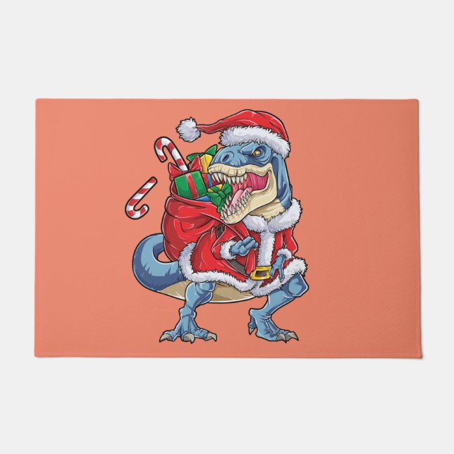 Paillasson Dinosaur Noël Père Noël T rex Garçons Hommes (Devant)