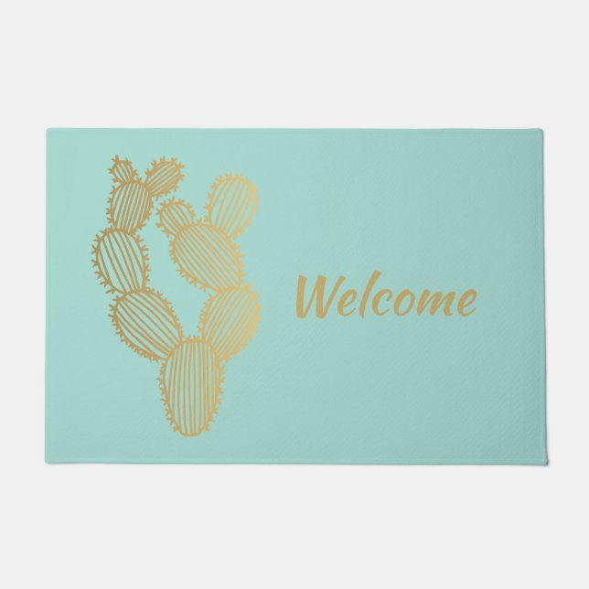 Paillasson Doodle Gold Prickly Cactus Personnalisé (Devant)