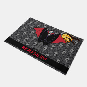 Paillasson Dracula Halloween Nom personnalisé Crânes chauves-