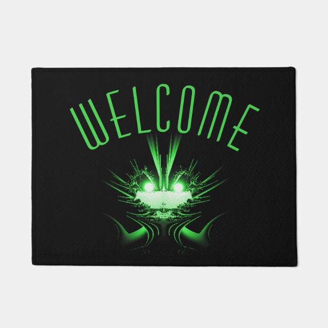 Paillasson Dragon Alien vert aux yeux brillants (Devant)