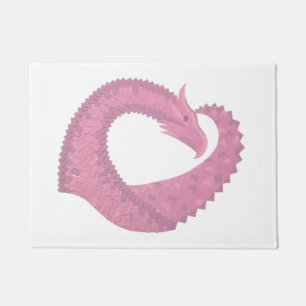 Paillasson Dragon de coeur rose sur blanc