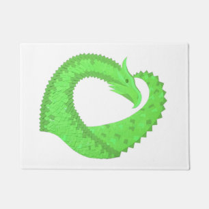 Paillasson Dragon de coeur vert citron blanc