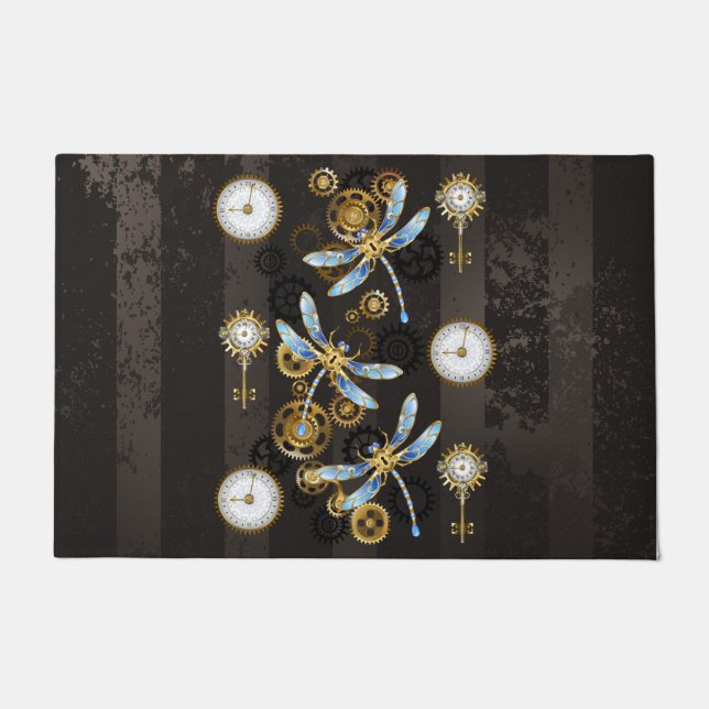 Paillasson Dragonflies de Steampunk sur arrière - plan rayé b (Devant)