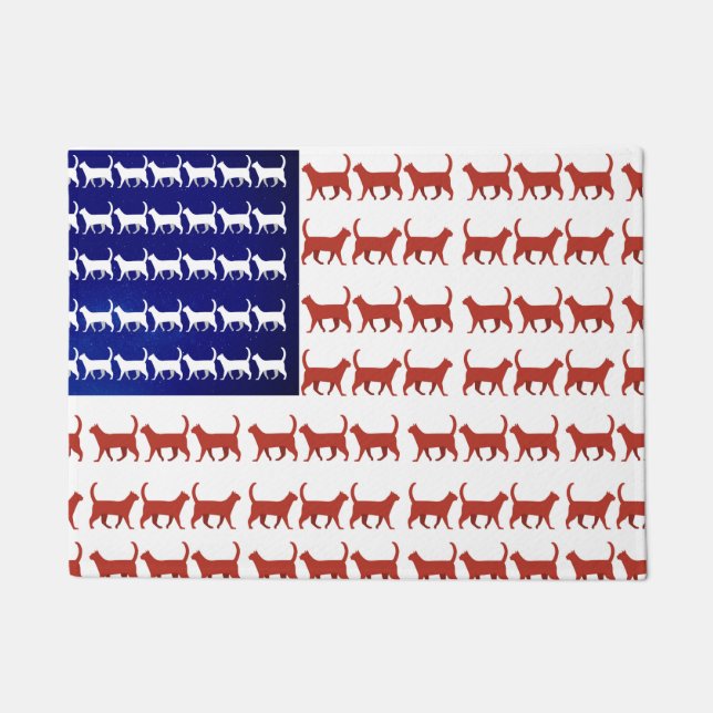 Paillasson Drapeau 4 juillet chat rouge blanc et bleu (Devant)