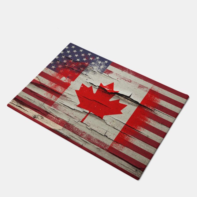 Paillasson Drapeau américain canadien de la peinture | de (Incliné)