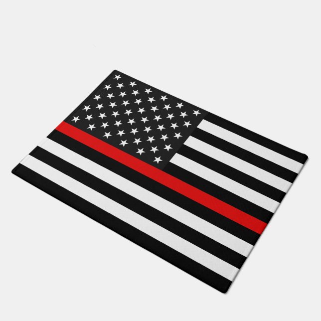 Paillasson Drapeau américain de la ligne rouge mince (Incliné)