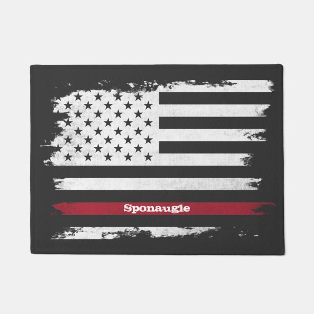 Paillasson Drapeau américain en détresse Bande rouge Nom pers (Devant)