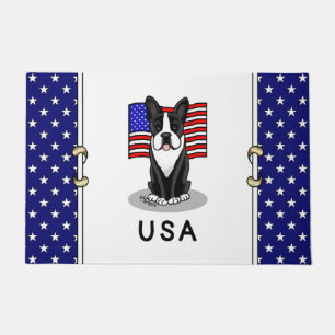 Paillasson Drapeau américain mignon Boston Terrier Dog (noir)