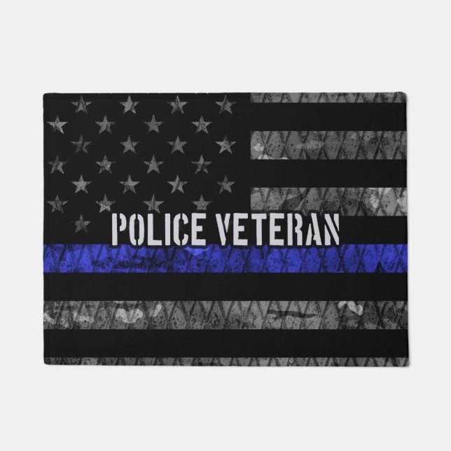 Paillasson Drapeau de police vétéran en détresse (Devant)