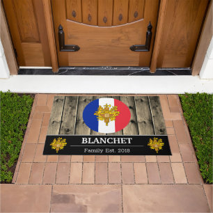Paillasson Drapeau français et français Bois rustique / Famil