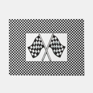 Paillasson Drapeaux de voitures de course À damiers noir bla