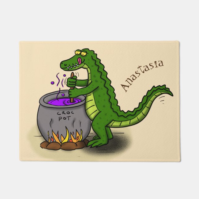 Paillasson Drôle alligator vert cuisine dessin animé (Devant)