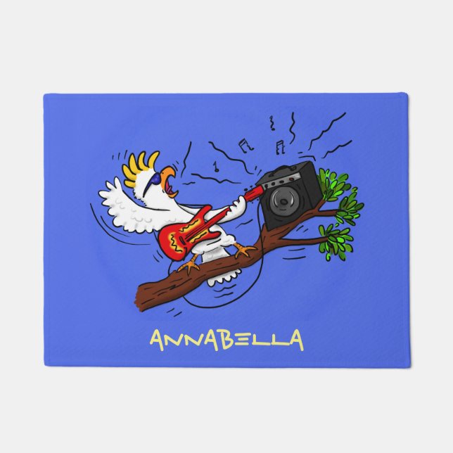 Paillasson Drôle cockatoo jouant de la guitare rock dessin an (Devant)