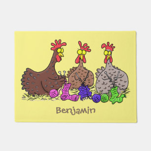 Paillasson Drôle dessin animé de poulets de tricot
