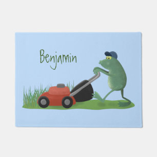 Paillasson Drôle grenouille verte tondre la pelouse dessin