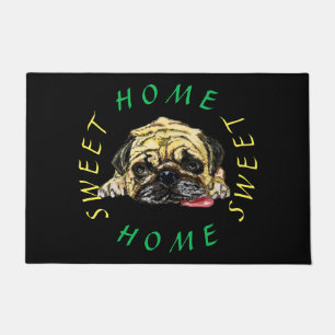 Paillasson Drôle mat avec chien Carlin - Home Sweet Home