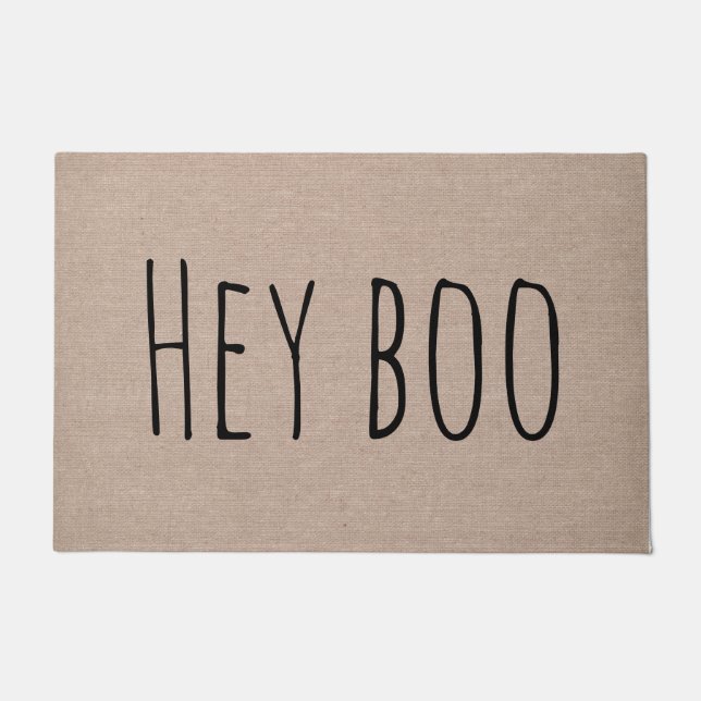 Paillasson Drôle mignon Hey boo Halloween moderne flirty door (Devant)