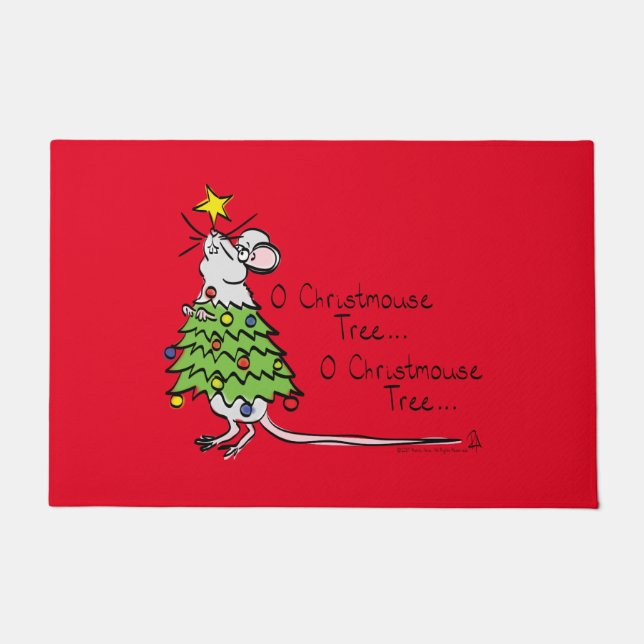 Paillasson Drôle Noël mignon Souris Arbre Cartoon (Devant)