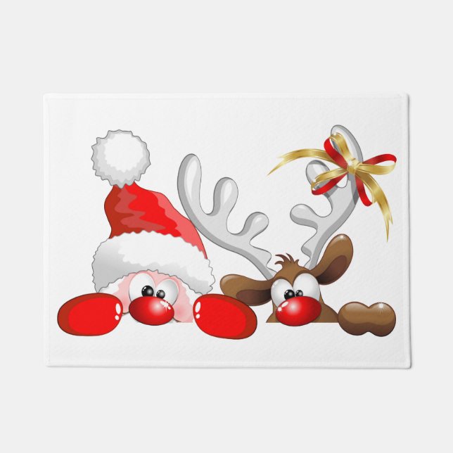 Paillasson Drôle Père Noël et Reindeer Cartoon (Devant)
