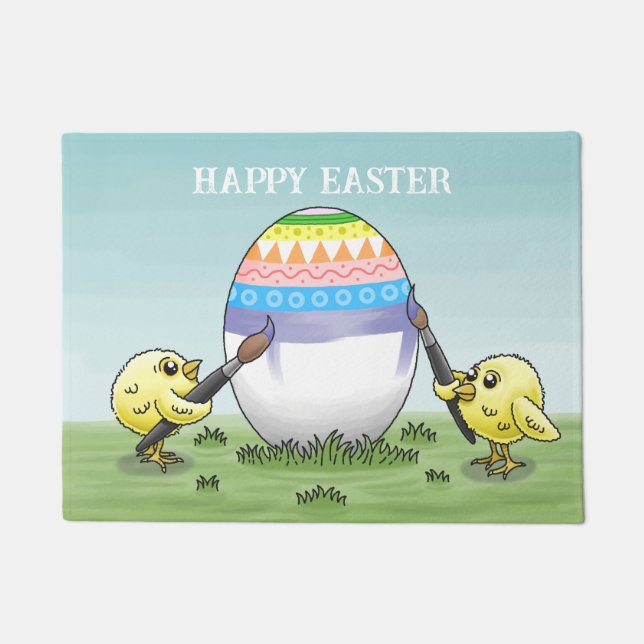 Paillasson Easter egg painted by the two chickens (Devant)