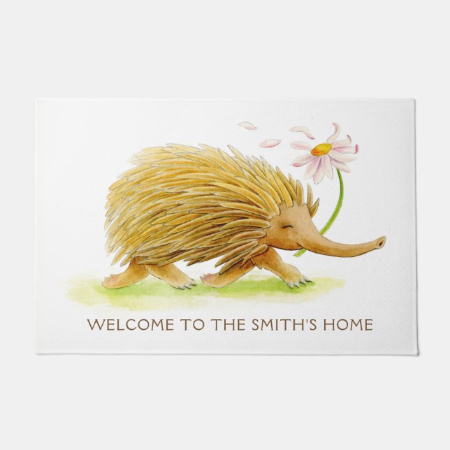 Paillasson Echidna whimna animal aquarelle art personnalisé (Devant)