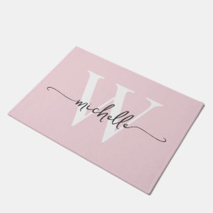 Paillasson Écriture de nom de monogramme rose pâle élégant mo