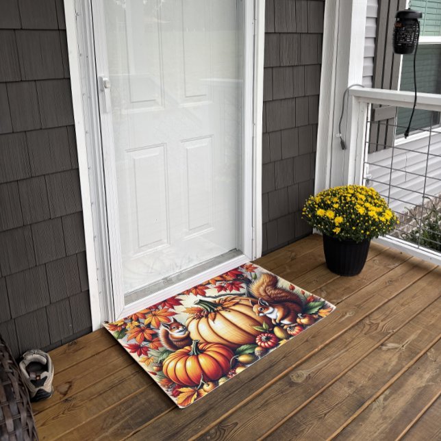 Paillasson Écureuils et Citrouilles en Scène d'automne (A client sent me a photo of her new doormat. She loved it!)