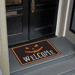 Paillasson Éffrayant Citrouille Face Orange Black Halloween 