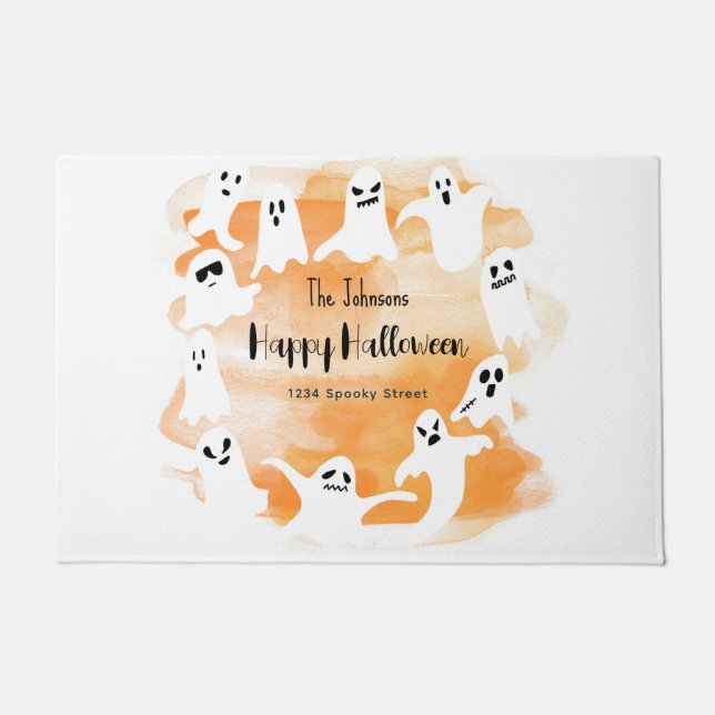 Paillasson Éffrayant fantôme Halloween fête aquarelle Carte e (Devant)
