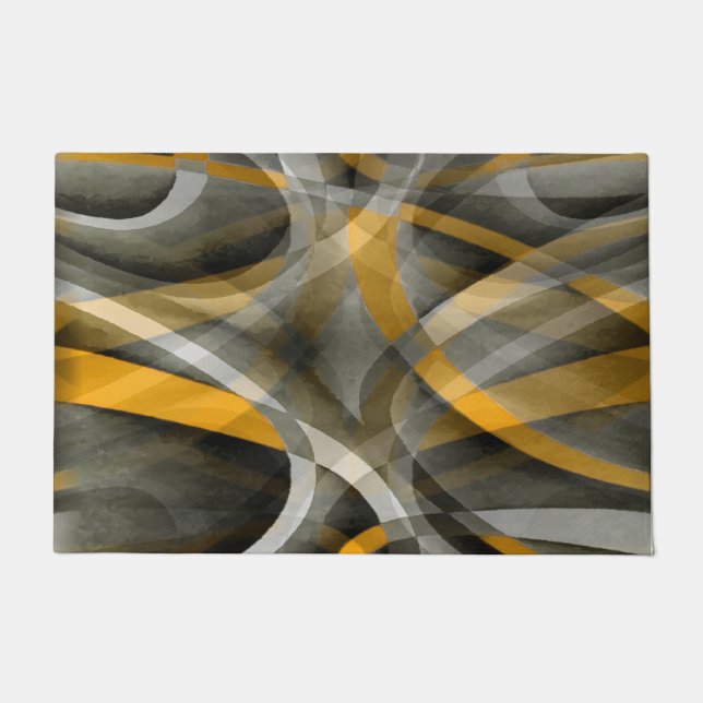 Paillasson Eighties Retro Mustard Yellow and Grey Abstract Cu (Devant)