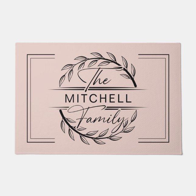 Paillasson Elegan Monogramme Blush Pink Nom de famille person (Devant)