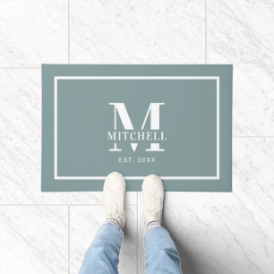 Paillasson Elegan Monogramme Sage Green Personnalisé Nom de f