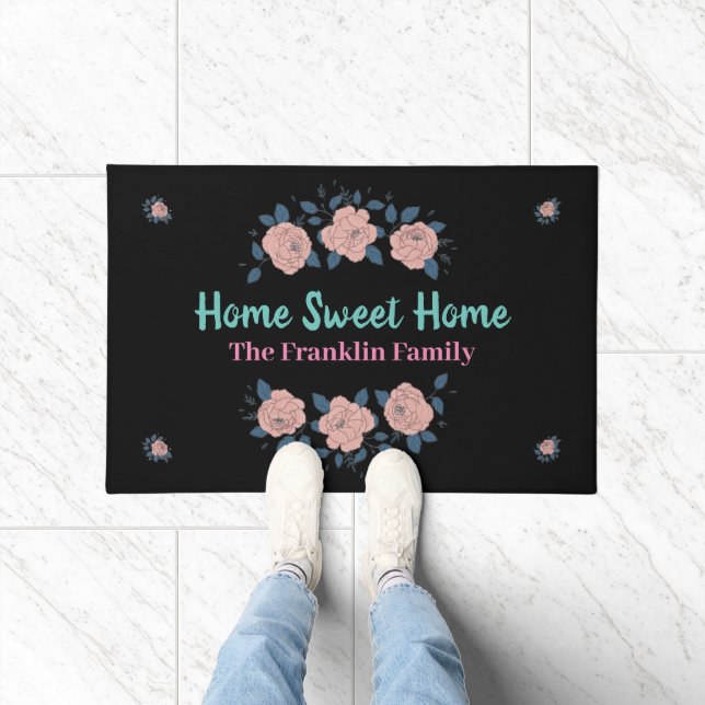 Paillasson Elégant Accueil Fleurs Famille Floral Personnalise (Intérieur)
