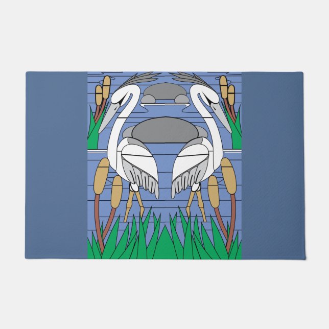 Paillasson Elégant Aquarelle Cygnes Nature Verdure Graphique (Devant)