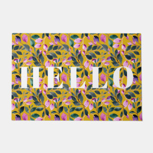 Paillasson Elégant aquarelle motif floral Hello Gold